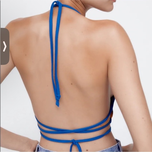 Zara Blue Floral Knit Halter Top - Picture 3 of 9